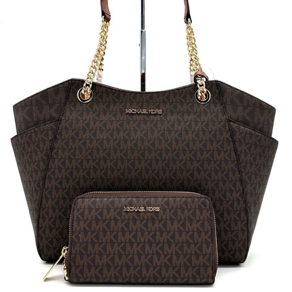 Michael Kors Large Jet Set Travel Chain Shoulder Bag & Flat Phone Case Wallet - Picture 2 of 14